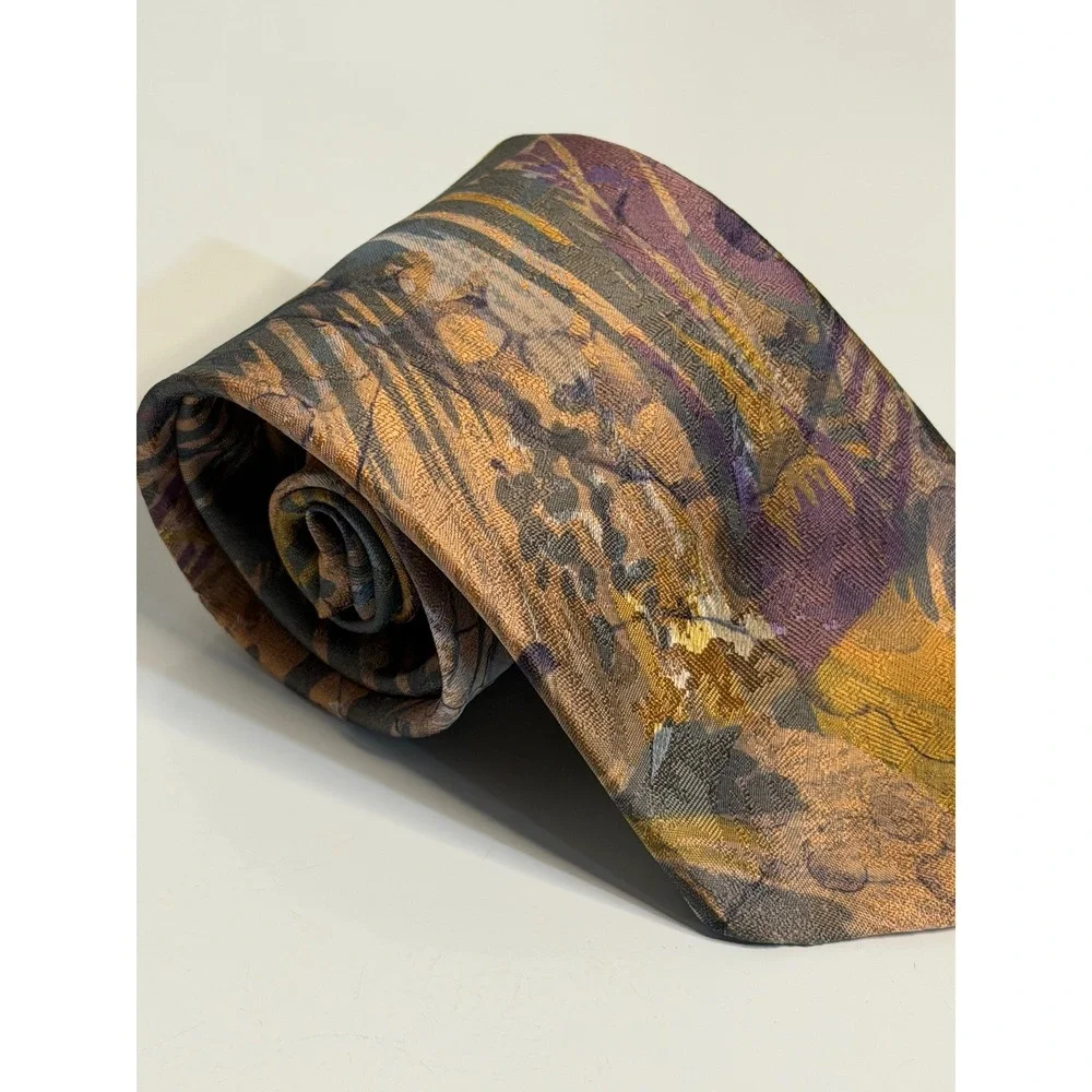 VTG Oscar de la Renta Studio Necktie Gold Abstract Painterly Retro Men Accessory
